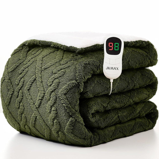 JKMAX Heated Electric Blanket Full Size-72"x84" Heating Blanket with 10 Heating Levels & 5 Time Settings Over-Heat Protection，Winter Warmer for Adults with ETL Certification（Green）
