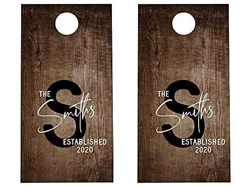 Customized Family Name Cornhole Wrap #504 - Cornhole Graphic Decals - Includes Application Squeegee - Set of (2) 25" x 49" Wraps with Gloss Laminate