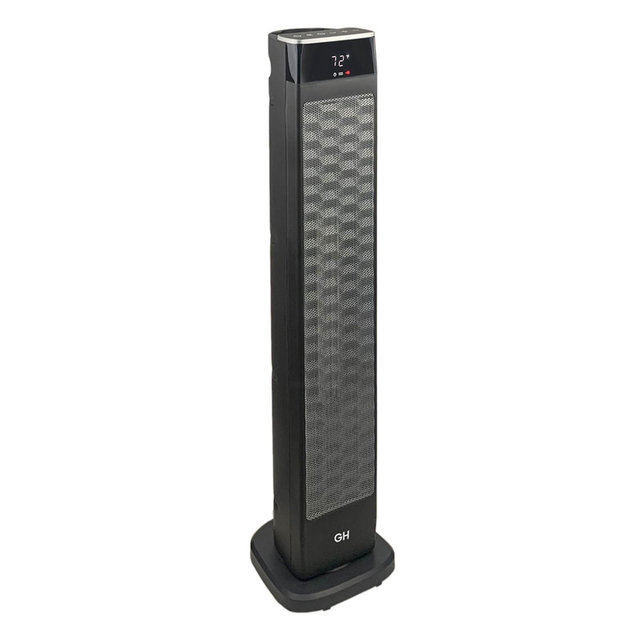 Good Housekeeping Oscillating Ceramic Tower Space Heater with Remote, 30", Black
