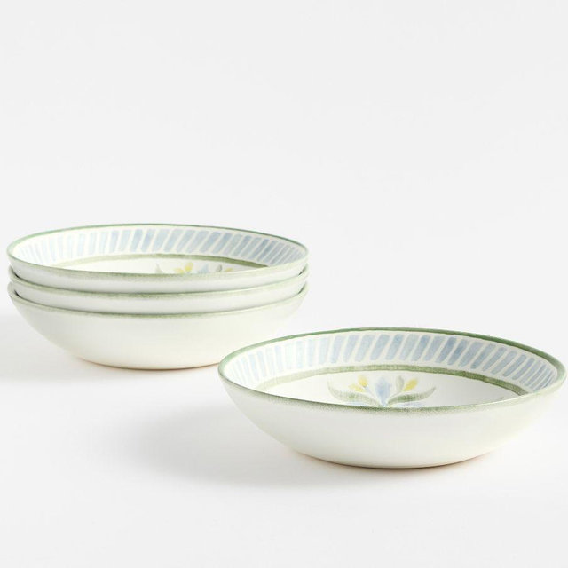 Chambray Tile Stoneware Soup Bowls, Set of 4 - Chambray Multi