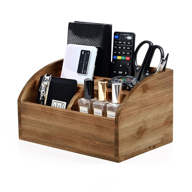 Wooden Desk Organizer, Solid Wood Pen Holder for Desktop Organizer, No Need Assembly, Home Office Supplies Workspace Organizers Mail Holder Remote Control Countertop Storage Box
