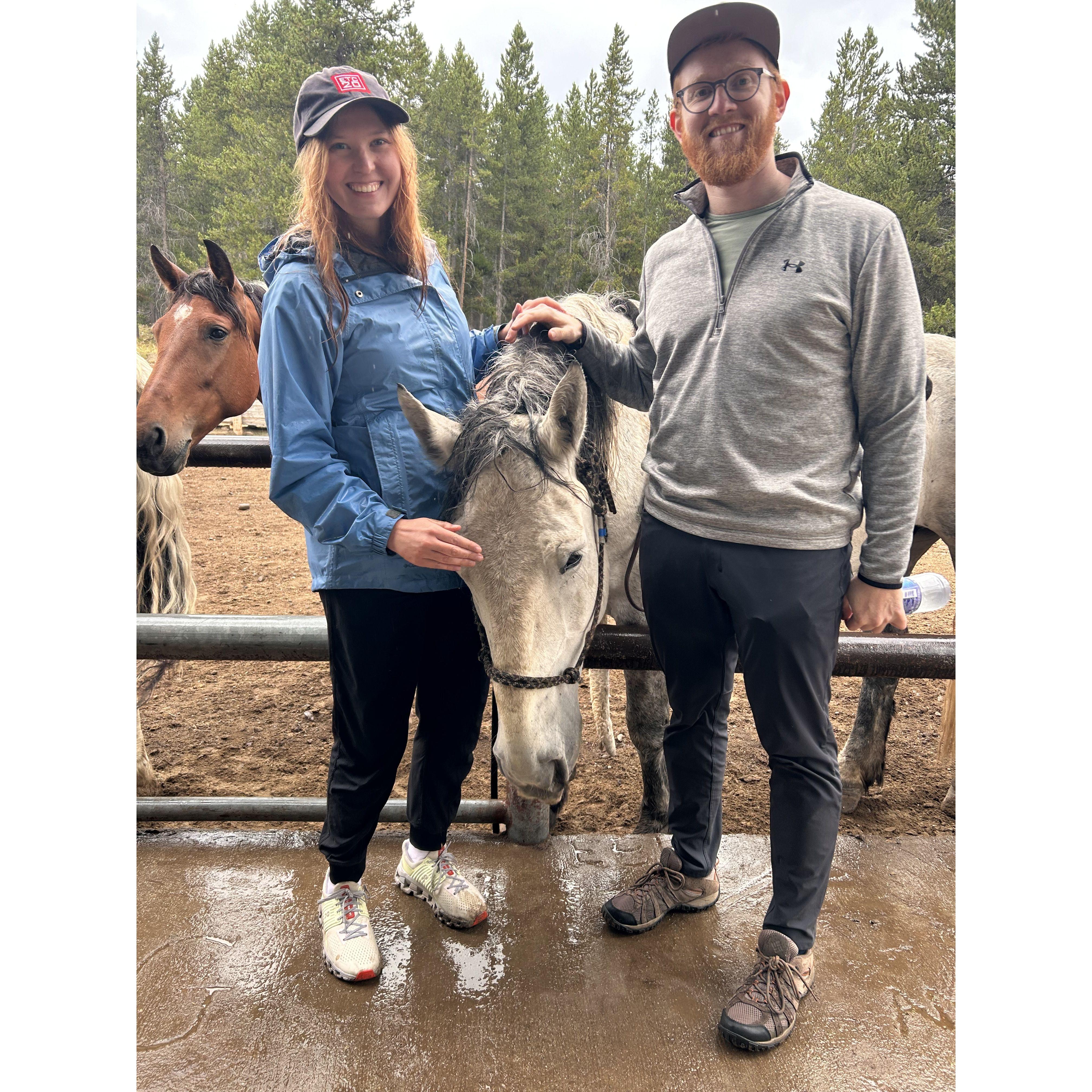 After a long rainy horse ride in Yellowstone!