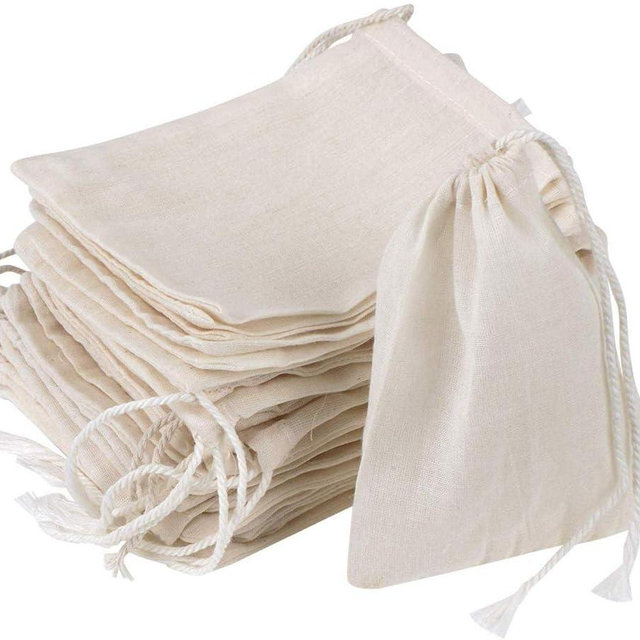GIYOMI 20 Pcs Muslin Drawstring Bags - Natural Unbleached Cotton Straining Herbs Cheesecloth, Coffee Tea Brew, Soup Gravy Broth Stew, Bone Broth Brew, Spice Bags - 6 x 4 Inches