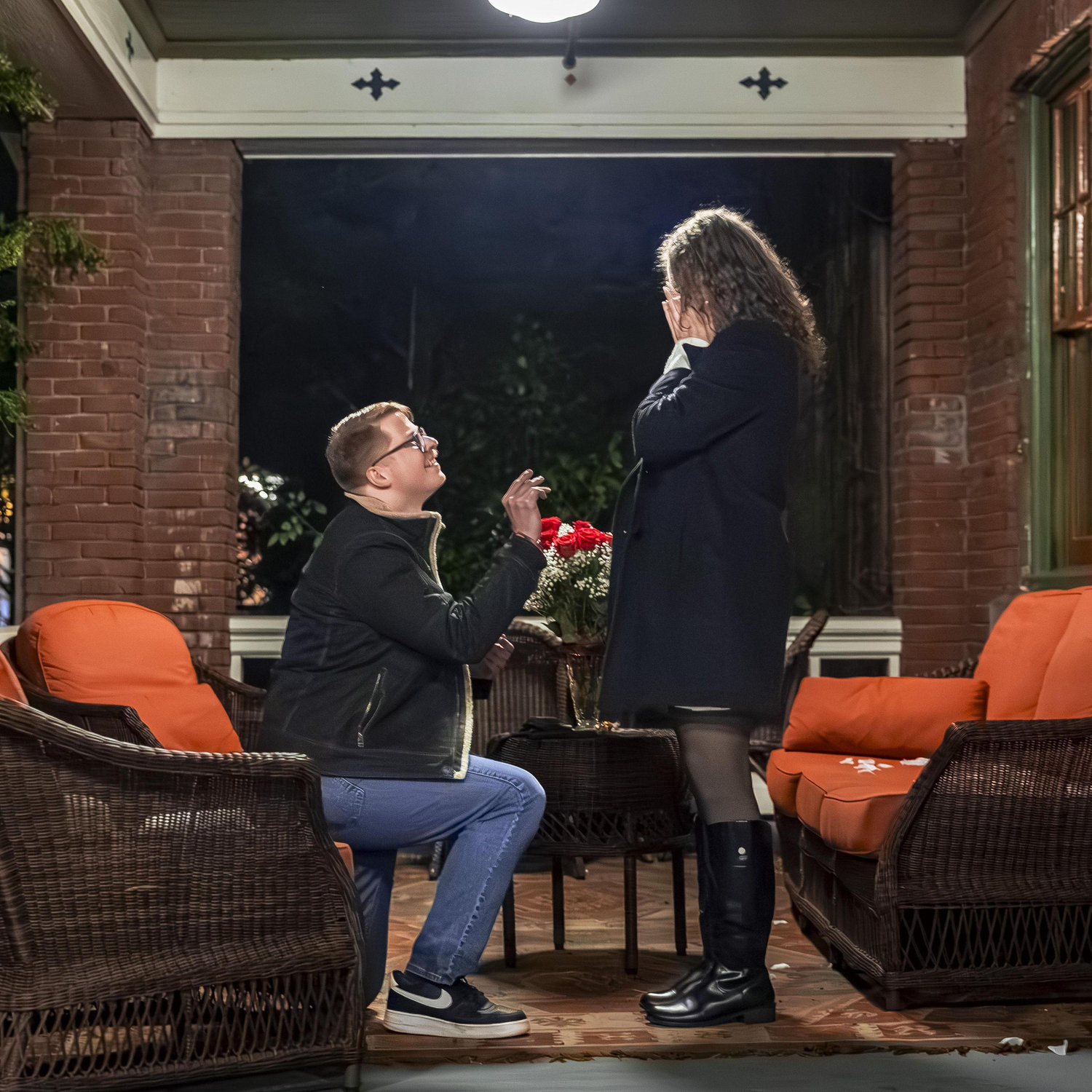 Robert proposed on the same porch we sat on our first date, and I was struggling to not sob happy tears!