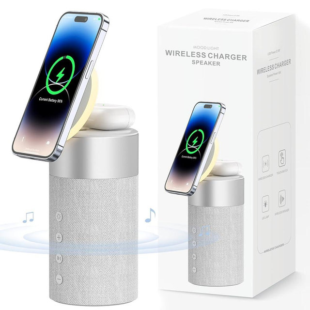 COLSUR Bluetooth Speaker with Night Light - 3 in 1 Mag-Safe Wireless Charger for iPhone 16/15/14/13/12 Series, AirPods Pro/3/2，Gifts for Men& Women