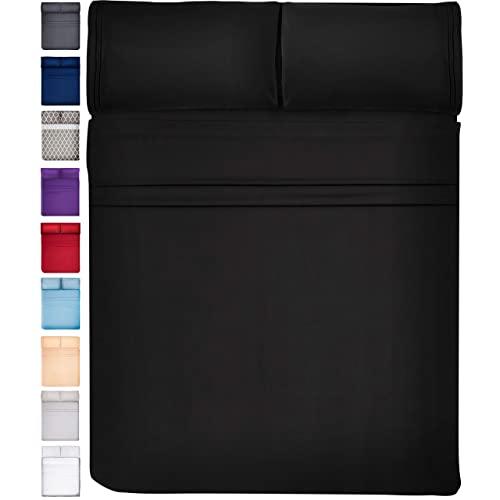 Extra Deep Pocket Sheets Set Microfiber Sheet Set Bed Sheet Sets Microfiber Sheets Microfiber Bed Sheets - Cooling Sheets Cooling Bed Sheets Extra Deep Sheets Super Soft Sheets Queen Size, Black