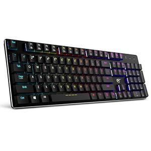 Mechanical Keyboard HAVIT RGB Backlit Wired Gaming Keyboard Extra-Thin & Light, Kailh Latest Low Profile Blue Switches, 104 Keys N-key Rollover HV-KB395L (Black)