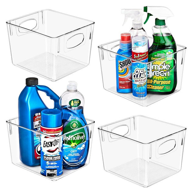 Sorbus 4 Pack Medium Clear Plastic Storage Bins, Clear Organizer Bins with Handle for Kitchen, Pantry, Cabinet, Refrigerator, Craft, Toys, Clothes, Closet, Under Sink, Bathroom Organizers and Storage