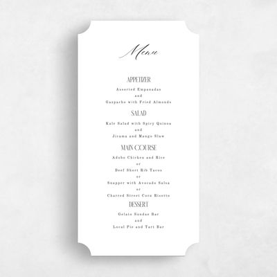 White Ticket Wedding Menu - Palenque