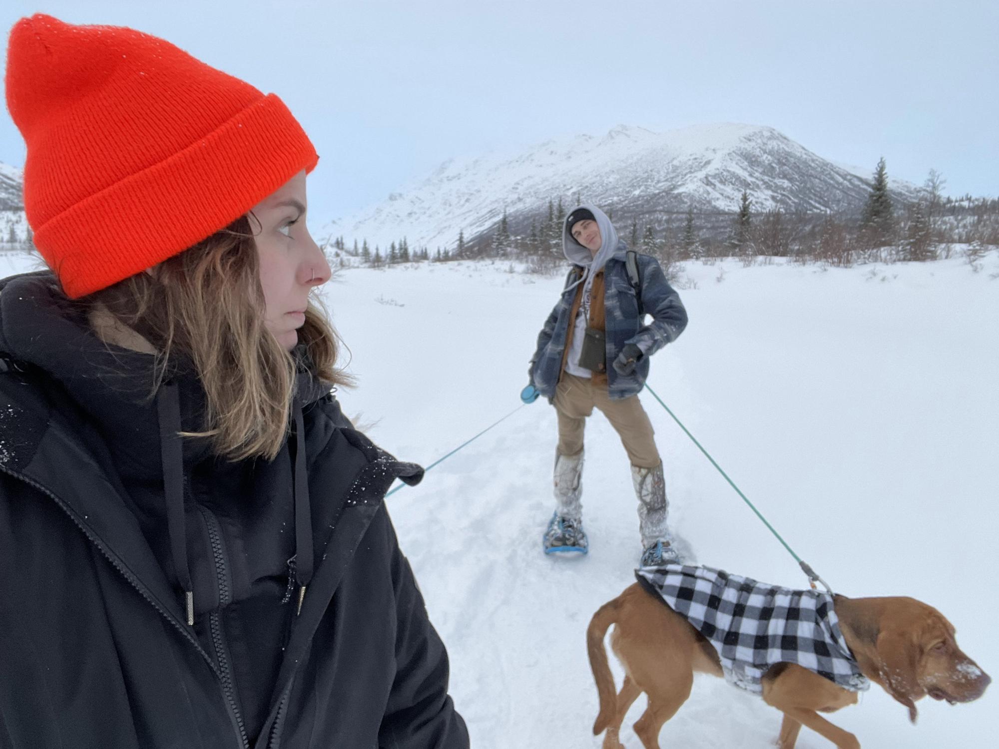 Outfit check hiking by Castner Glacier ice cave near Delta Junction, AK