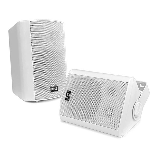Outdoor Wall-Mount Patio Stereo Speaker - Waterproof Bluetooth Wireless & No Amplifier Needed - Portable Electric Theater Sound Surround System for Home Party Cabinet Enclosure- Pyle PDWR61BTWT