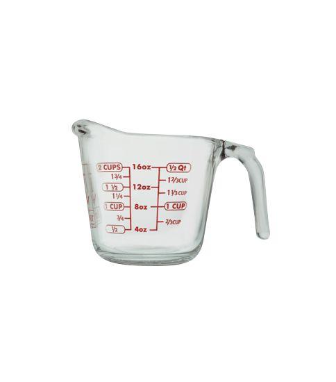 Anchor Hocking 2 Cup (16 Ounce Capacity) Glass Measuring Cup, Clear Glass with Red Lettering