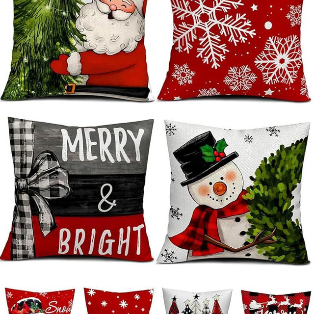 Multiwins Double-Sided Print Christmas Pillow Covers Set of 4, 18" x 18", 8 Cute Christmas Decor Patterns, Perfect for Home Decor