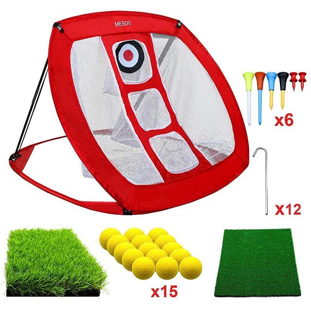 MESIXI Pop Up Golf Chipping Net | Perfect Golf Gifts for Men, Outdoor Indoor Putting Green Golfing Target Accessories Backyard Practice Swing Game with 15 Training Balls and Two Hitting Mats