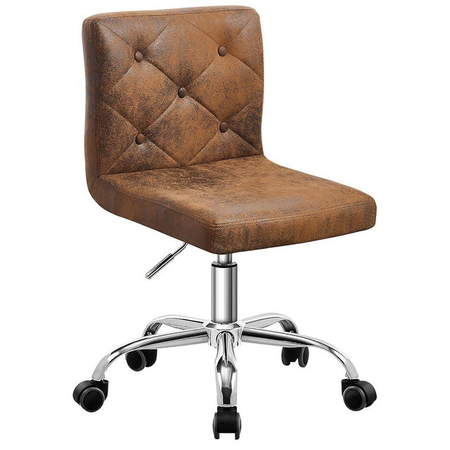 VECELO PU Leather Mid-Back Armless Desk Chair Adjustable Height 360° Rolling Swivel for Home Office Work, Dark Brown
