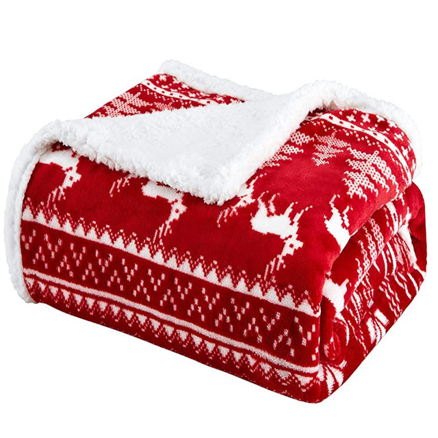 Touchat Red Sherpa Christmas Throw Blanket, Fuzzy Fluffy Soft Cozy Blanket, Fleece Flannel Plush Microfiber Blanket for Couch Bed Sofa (50" X 60", Red Reindeer)
