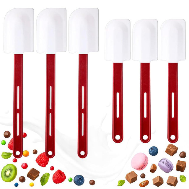 6 Pcs Rubber Spatulas Silicone Heat Resistant, 10 Inch 14 Inch Commercial High Temp Silicone Spatula Set with Long Handle, Nonstick Rubber Scrapers for Kitchen Use Cooking Mixing Frying Baking Utensil