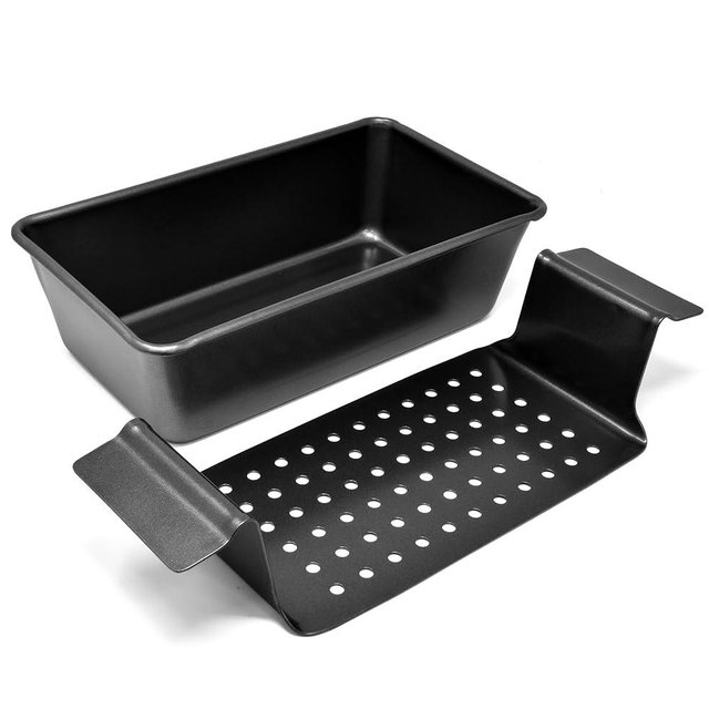 PERLLI Nonstick Meat Loaf Pan with Drain Tray Insert, 2-in-1 Large 9.8" X 5.7" BPA Free Healthy Coating Bread and Roaster Pan with Drip Tray, Carbon Steel Gray