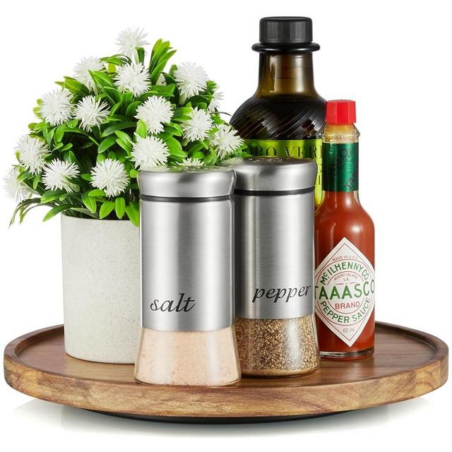 Lazy Susan Turntable Organizer, 9" Acacia Wood Lazy Susan for Cabinet Dining Table Pantry Countertop Cupboard Bathroom Organization, Farmhouse Decorative Tray for Kitchen Decor Coffee Bar Accessories
