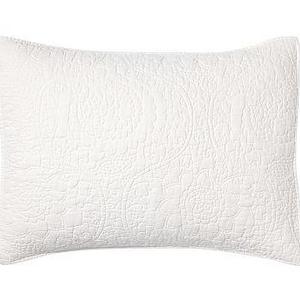 Belgian Flax Linen Floral Stitch Sham, Standard, White