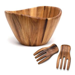 Lipper International Acacia Wave Bowl With Salad Hands