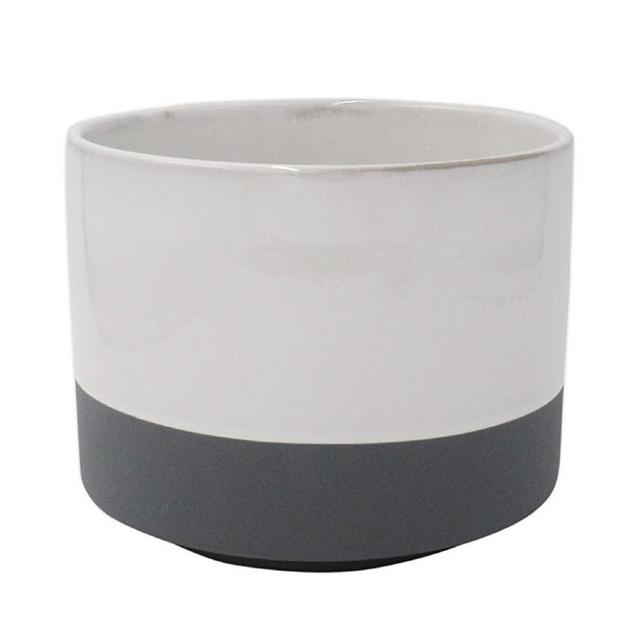 Amazon Brand – Rivet Mid-Century 2-Toned Stoneware Planter, 4.13"H, Gray and White