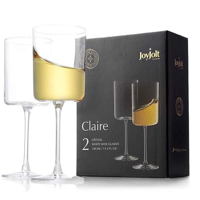 JoyJolt White Wine Glasses – Claire Collection 11.4 Ounce Wine Glasses Set of 2 – Deluxe Crystal Glasses with Ultra-Elegant Design – Ideal for Home Bar, Kitchen, Restaurants