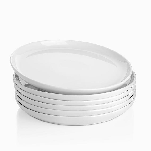 Round Porcelain Plates, Set of 6, 7.4 inch