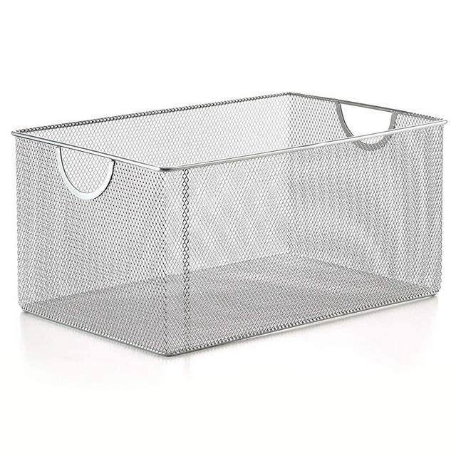 Silver Mesh Open Bin Storage Basket DVD Cd Book Holder, Closet Cabinet Organizer 12.1" x 7.87" x 5.87" Model #1116