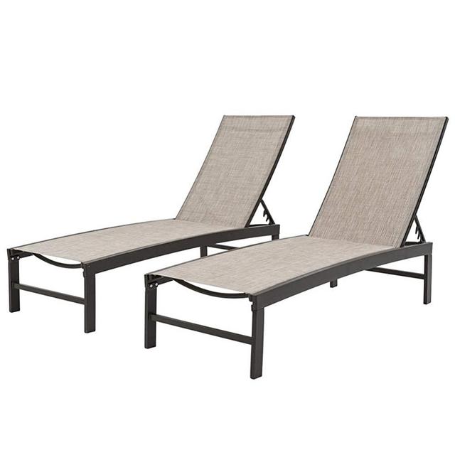 Crestlive Products Aluminum Adjustable Chaise Lounge Chair Outdoor Five-Position Recliner, Curved Design, All Weather for Patio, Beach, Yard, Pool (2PCS Beige)