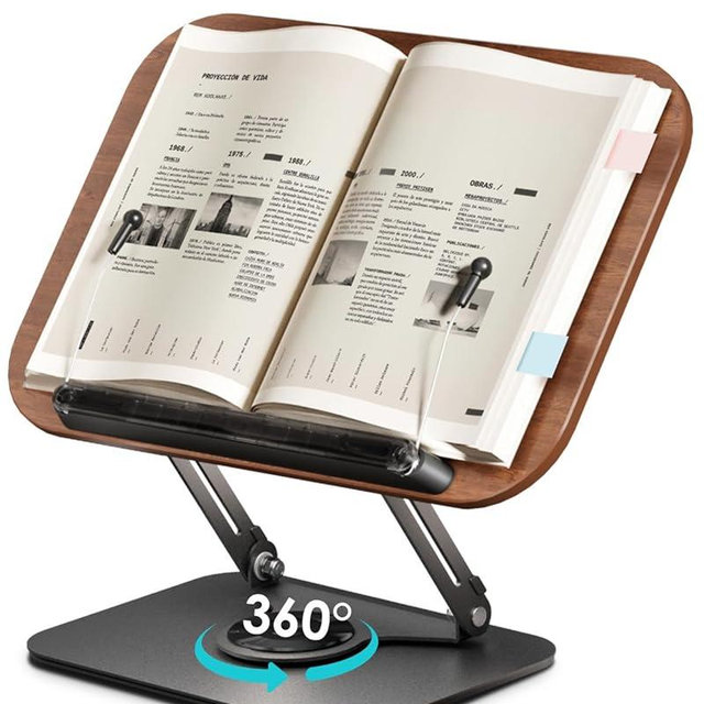 Viozon Book Stand for Reading,Book Holder, Height&Angle Adjustable, 360° Rotating Base, Foldable and Portable, Lightweight for Office, Kitchen, School Textbook, Recipe, Magazine,Kindle,Tablet DW
