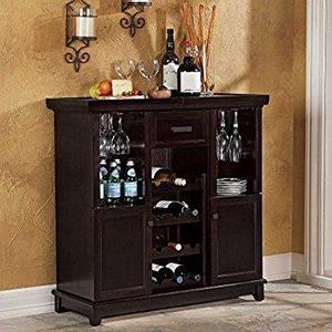 Impressive Expandable Wine Bar Features 12 wine slots, drawer, 2 shelves and cabinets, wine glass holders, cutting board and expandable top.