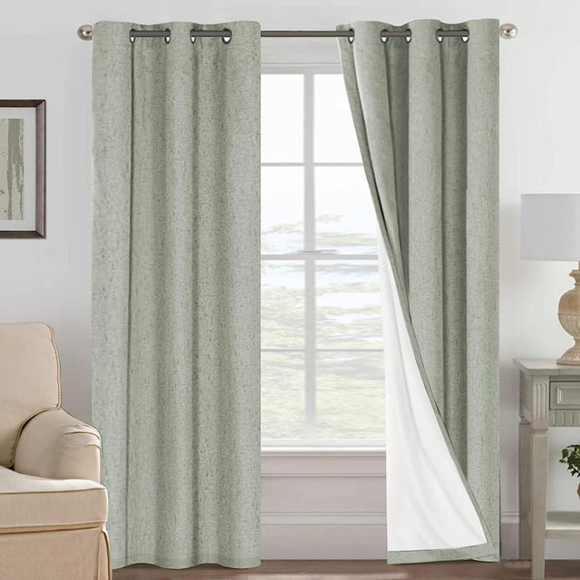 H.VERSAILTEX Primitive Linen Curtains 100% Blackout Curtain Drapes Burlap Fabric Curtains with White Thermal Insulated Liner, Grommet Top Curtains Living Room/Bedroom (2 Panels, 42 x 84 Inch, Sage)
