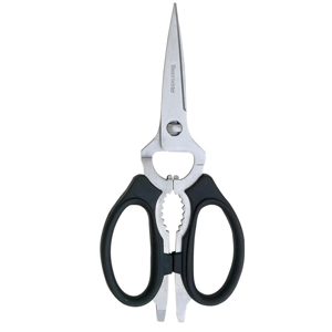 Messermeister 8-Inch Take-Apart Kitchen Scissors, Black - Includes Screwdriver, Nut Cracker, Jar Lid Opener/Gripper, Bottle Opener & Bone + Twig Cutter - Suitable for Lefties & Righties