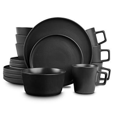 Stone Lain Coupe Dinnerware Set, Service For 4, Matte Black