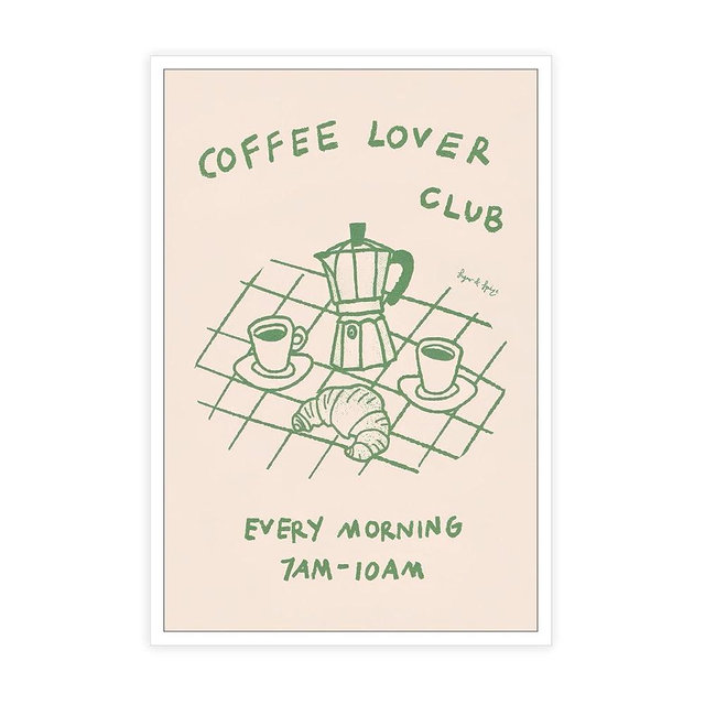 Coffee Lover Club Breakfast Posters Minimalist Coffee Bread Canvas Wall Art Funny Cafe Logo Barista Cup Prints Painting For Hoom Bedroom Kitchen Dining Room Wall Decor 12x16 in Unframed