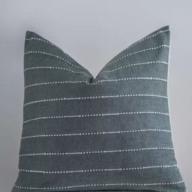 BERKLEY - GREEN, Green Woven Chiang Mia Pillow Cover, Green with White stripes, Farmhouse Pillow, Bohemian Pillow, 18x18, 20X20, 14x20