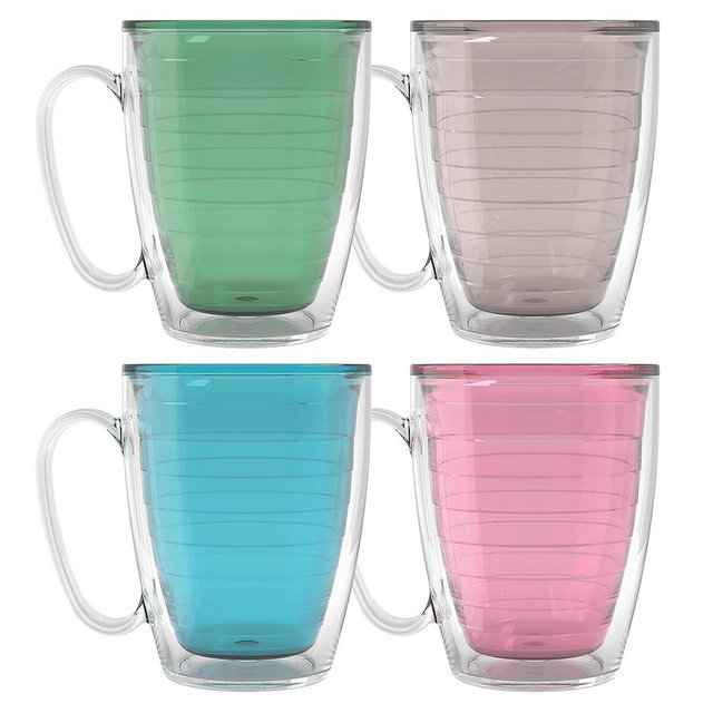 Tervis Clear & Colorful Tabletop - Bayou View Collection Made in USA Double Walled Insulated Tumbler Travel Cup Keeps Drinks Cold & Hot, 16oz Mug - 4pk, Assorted Pastels