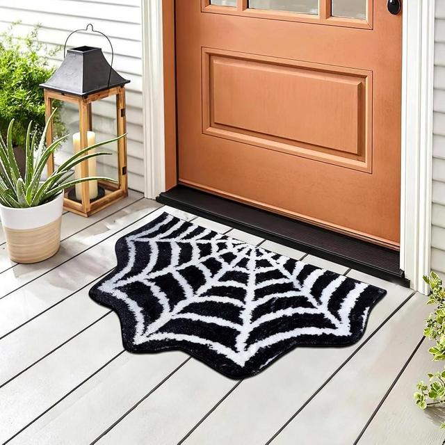 TRIWORKS Halloween Doormat Spider Web Bath Mat Decorative Doormat for Outdoor Indoor Holiday Seasonal Welcome Mat Stuck in a Web Mat