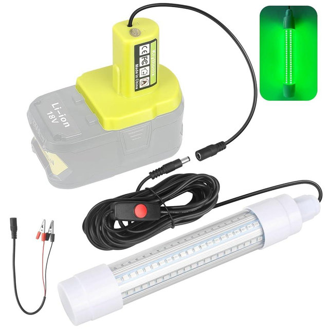 Krythonix Underwater Green Fishing Light Compatible with Ryobi 18V ONE+ Battery,Fishing Lights LED Underwater for Crappie and Squid Attracting,13W,1512 lumens,Green Dock Light(No Battery)