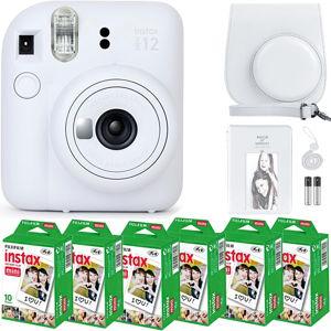 Fujifilm Instax Mini 12 Instant Camera Clay White and Fuji Film Value Pack (60 Sheets) Bundle with Sturdy Tiger Accessories, Carrying Case, Photo Album 64 Pockets