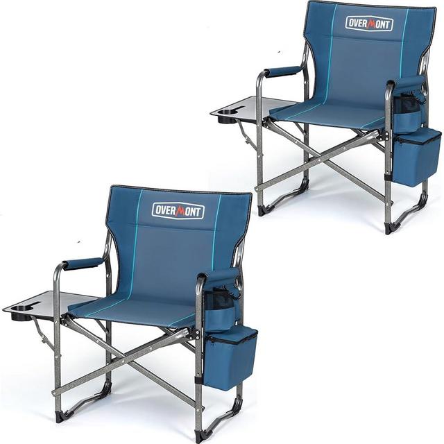Overmont Oversized Lightweight Camping Chair - Comfortable Heavy Duty Foldable Directors Chairs with Side Table & Cooler Bag for Outside Camp Beach Picnic Lawn and Fishing Supports 400lbs