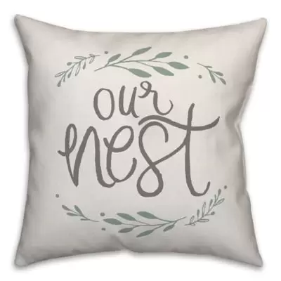 Designs Direct Our Nest Wreath Square Throw Pillow in Grey