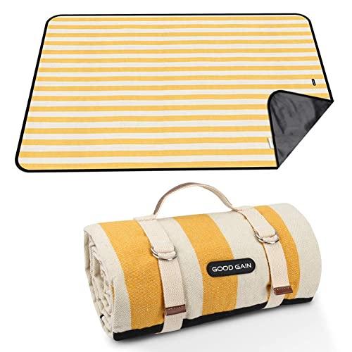 GOOD GAIN Picnic Blanket Waterproof & Sand Proof,Beach Blanket Portable with Carry Strap, XL Large Foldable Picnic Rug Machine Washable for Outdoor Camping Party,Wet Grass,Hiking,Kids Playground.