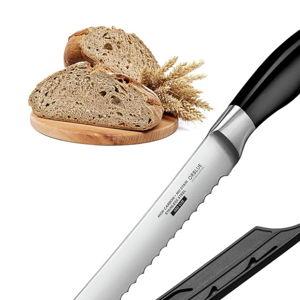 Orblue Serrated Bread Knife Ultra-Sharp Stainless Steel Professional Grade Bread Cutter - Cuts Thick Loaves Effortlessly - (8-Inch Blade with 5-Inch Handle), Black