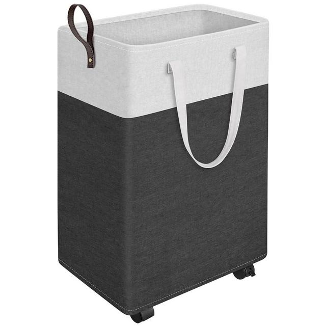 HomeHacks Rolling Large Laundry Hamper Large Collapsible Basket on Wheels, Waterproof Clothes Hamper, Narrow Corner Clothes Bins with Handles for Bathroom, Bedroom & Dorm (25 inches Grey)