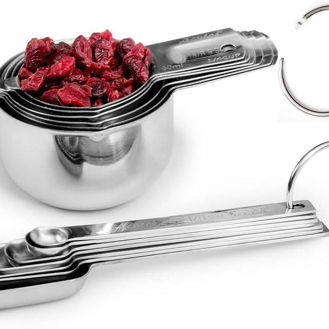 Acutos 13-Piece Stainless Steel Measuring Cups and Spoons – Premium Metal Stackable Set – 6 Cups & 7 Spoons Nested Perfectly to Measure Dry and Liquid Ingredients