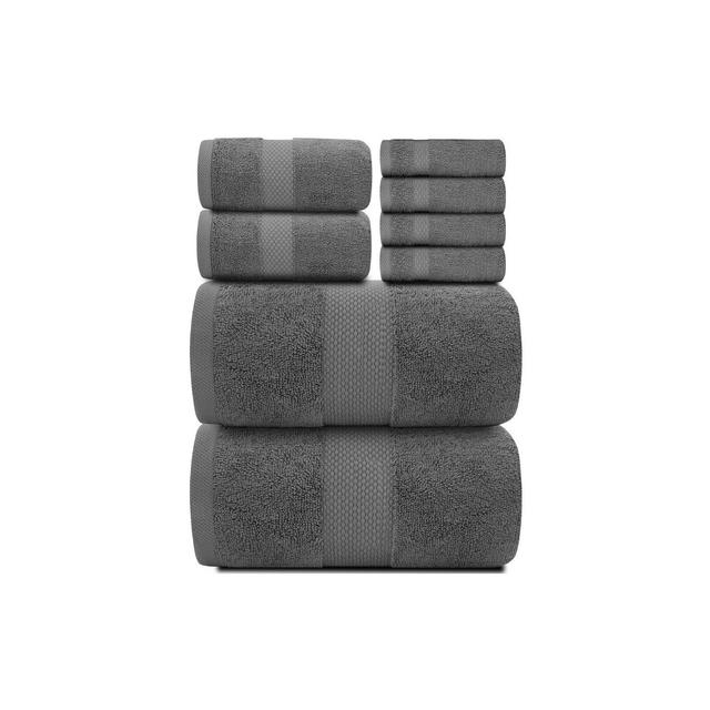 White Classic Luxury 100% Cotton 8 Piece Towel Set - 4x Washcloths, 2x Hand, and 2x Bath Towels - Grey