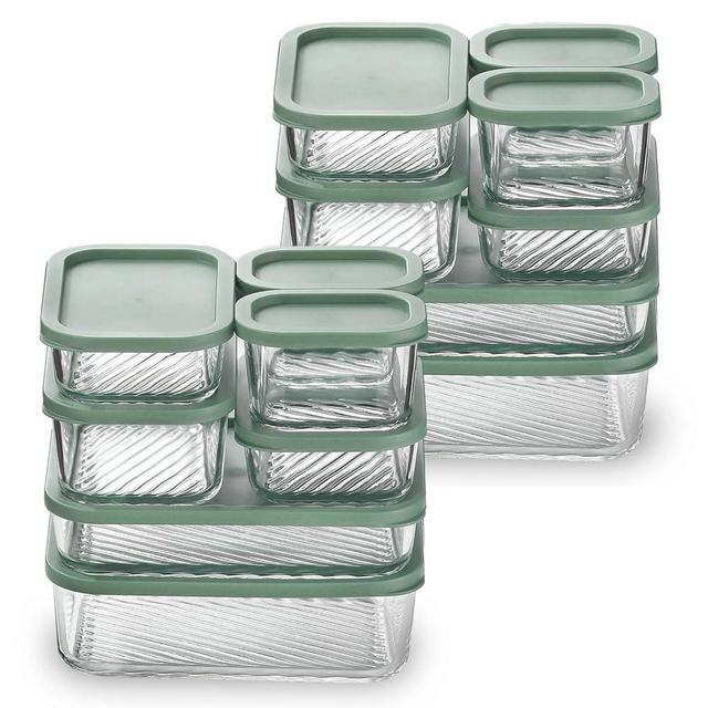 EATEX 14 Pack Glass Meal Prep Containers with Grooved Base, 14 Stackable BPA Free Glass Storage Containers with Lids for Lunch, Pantry, and Kitchen - Microwave, Dishwasher Freezer & Oven Safe - Sage