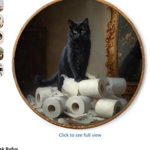 AYQJCBGC Vintage Black Cat Round Framed Wall Art, Cottagecore Retro Canvas Wall Decor, Dark Academia Framed Prints Hanging Decor for Home Bedroom Living Room, 10x10 Inch. (001)